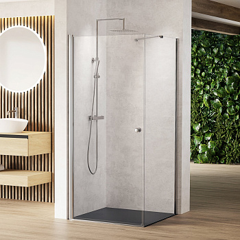 Стеклянная угловая душевая перегородка с распашной дверью